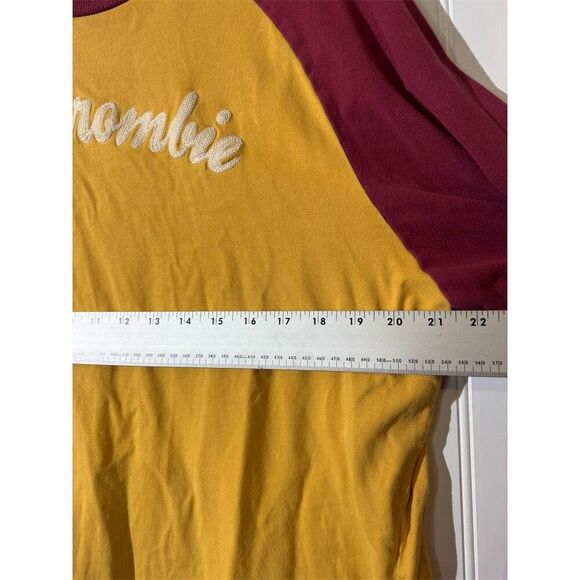 VTG Y2K Abercrombie Fitch Muscle Fit Raglan Long Sleeve Shirt XXL Gold Burgundy - Picture 6 of 11